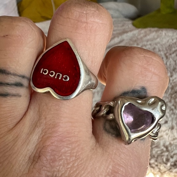 Silver plated pink gem stone heart ring - Picture 4 of 4